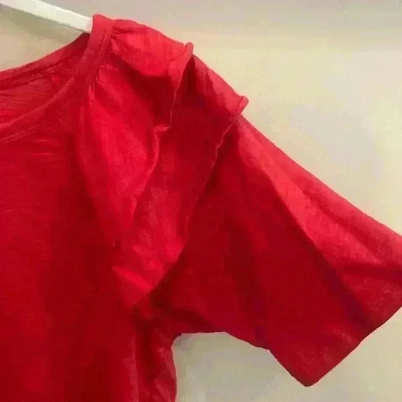 Lilla P Loose Knit Slub Elbow Sleeve Ruffle Crewneck size Small Preppy Luxury - Picture 5 of 8